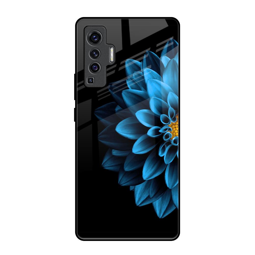 Half Blue Flower Vivo X50 Glass Back Cover Online