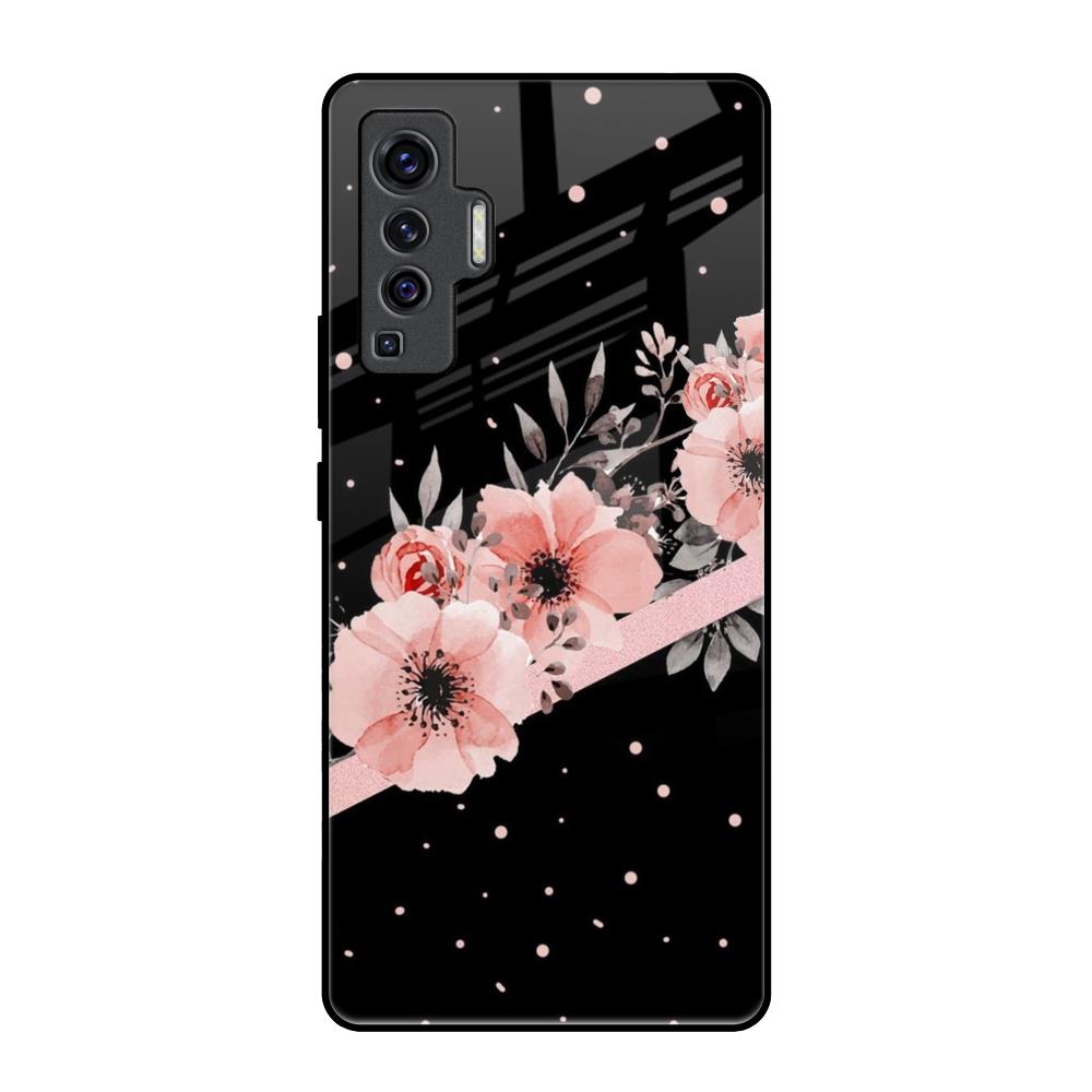 Floral Black Band Vivo X50 Glass Back Cover Online
