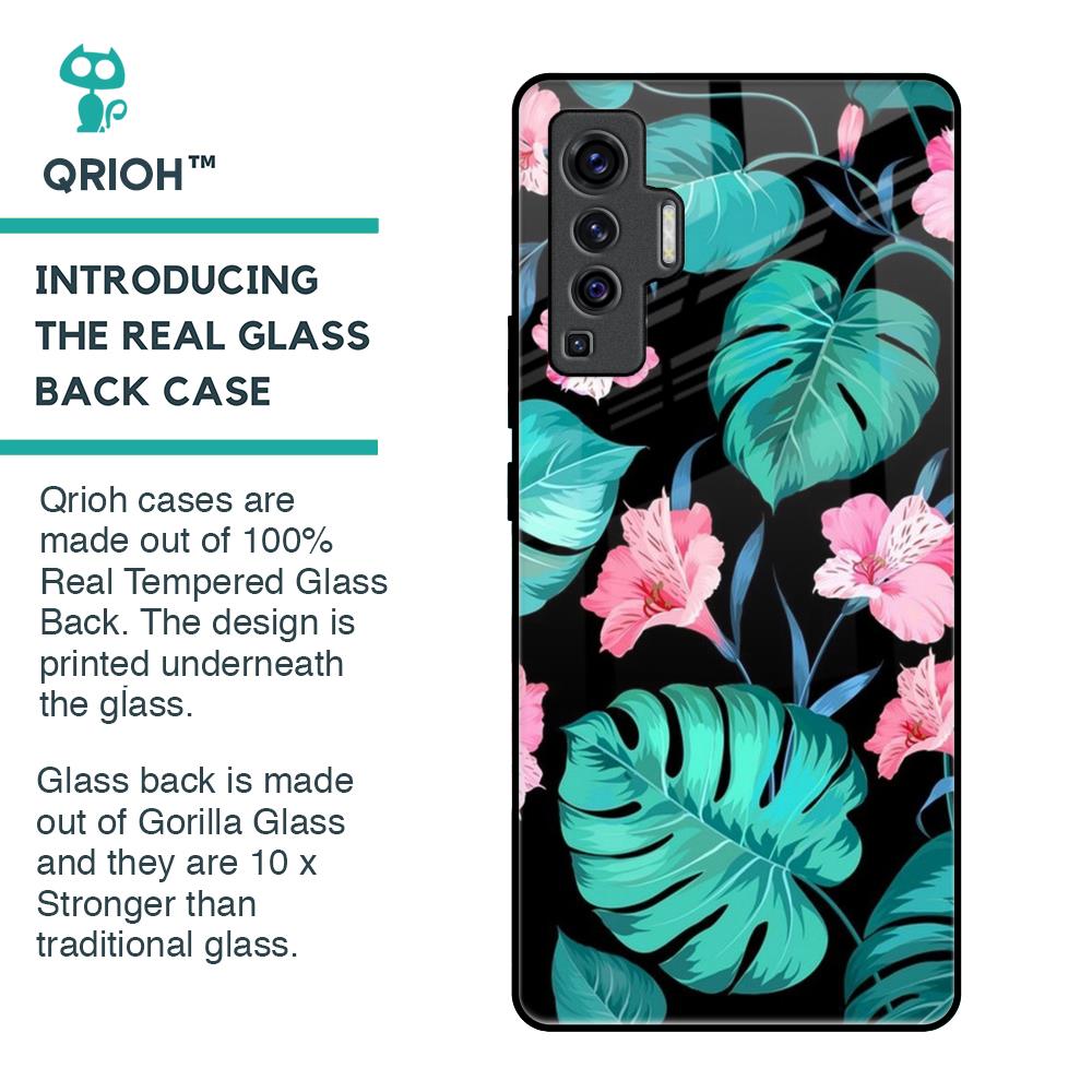 Tropical Leaves & Pink Flowers Glass Case for Vivo X50