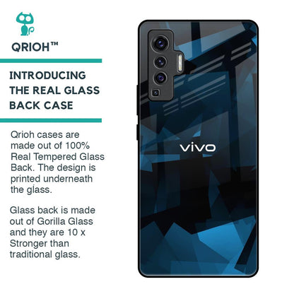 Polygonal Blue Box Glass Case For Vivo X50