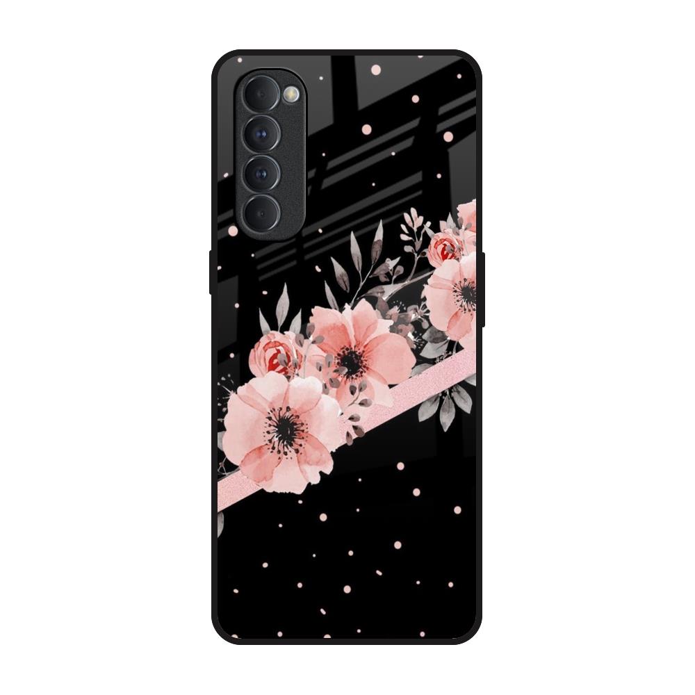 Floral Black Band Oppo Reno4 Pro Glass Back Cover Online