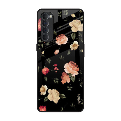 Black Spring Floral Oppo Reno4 Pro Glass Back Cover Online