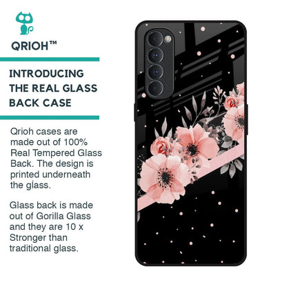 Floral Black Band Glass Case For Oppo Reno4 Pro