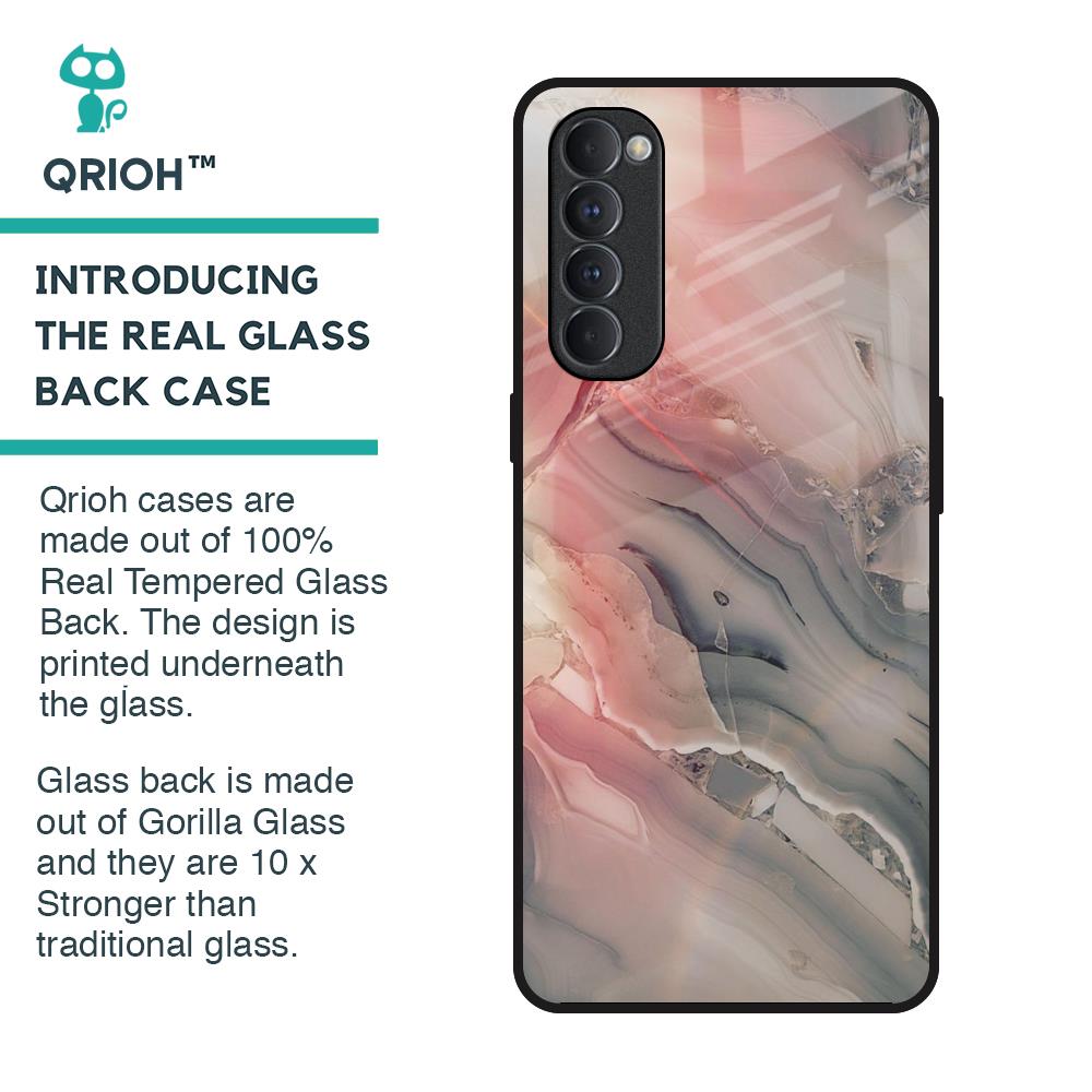 Pink And Grey Marble Glass Case For Oppo Reno4 Pro