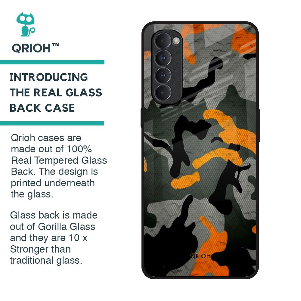 Camouflage Orange Glass Case For Oppo Reno4 Pro