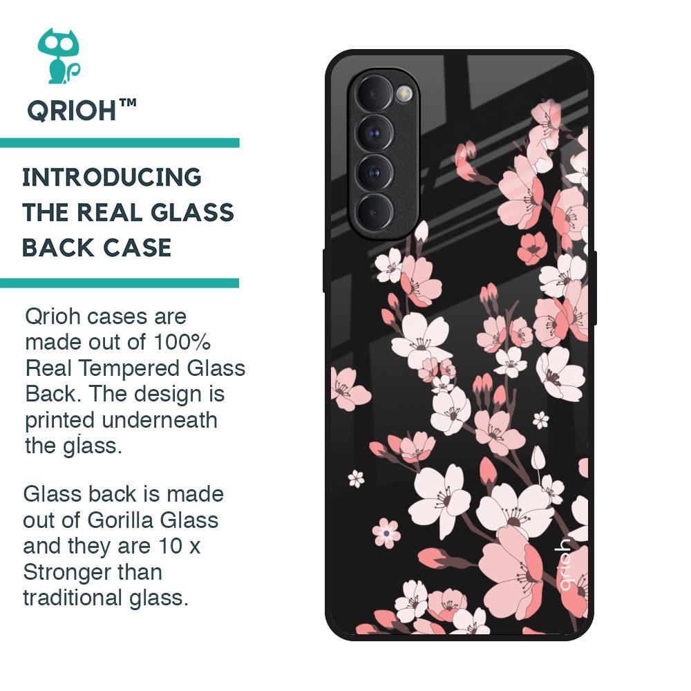 Black Cherry Blossom Glass Case for Oppo Reno4 Pro