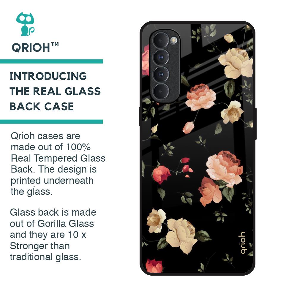 Black Spring Floral Glass Case for Oppo Reno4 Pro