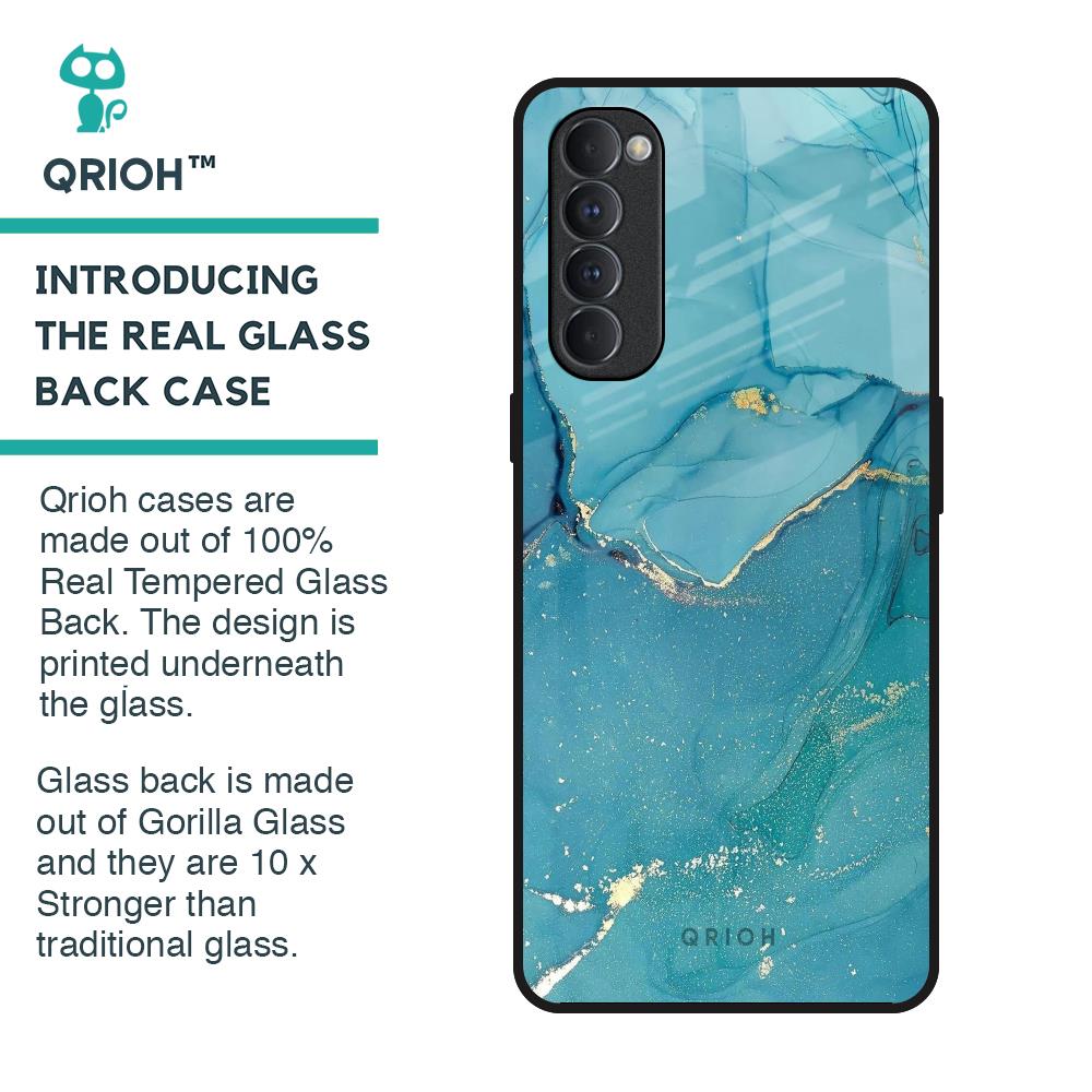 Blue Golden Glitter Glass Case for Oppo Reno4 Pro