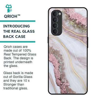 Pink & Gold Gllitter Marble Glass Case for Oppo Reno4 Pro