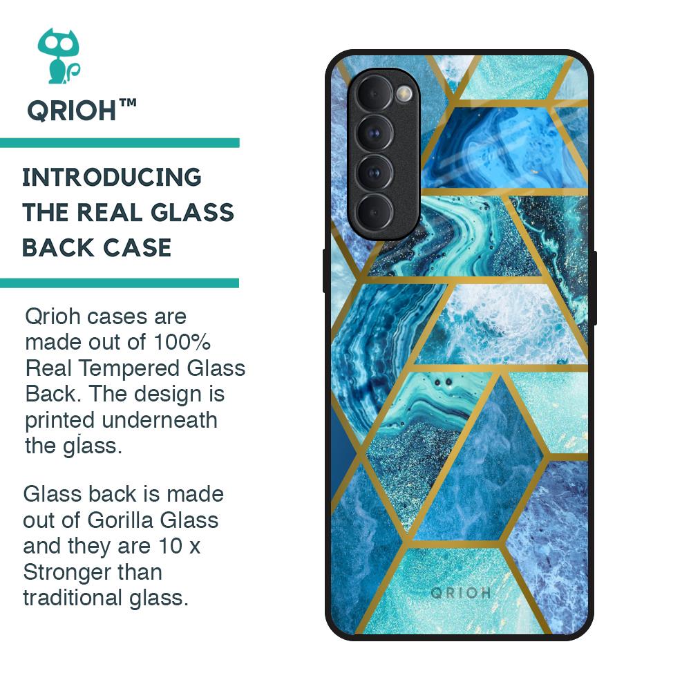 Turquoise Geometrical Marble Glass Case for Oppo Reno4 Pro