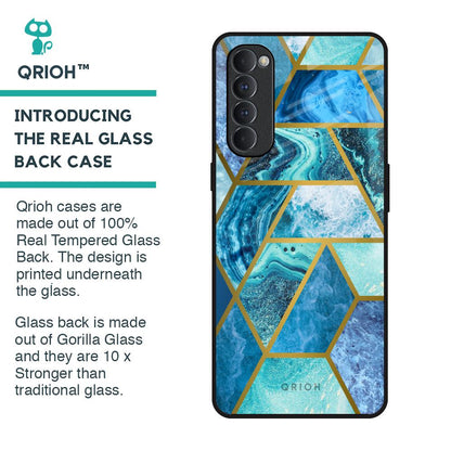 Turquoise Geometrical Marble Glass Case for Oppo Reno4 Pro