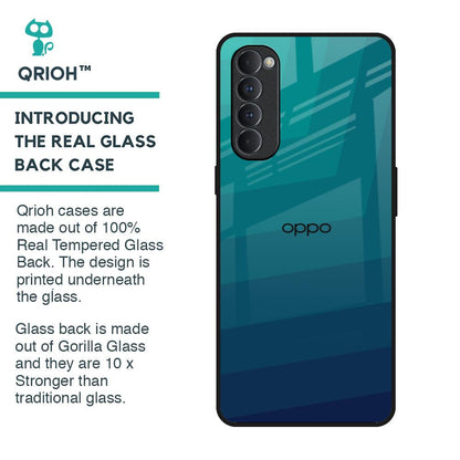 Green Triangle Pattern Glass Case for Oppo Reno4 Pro