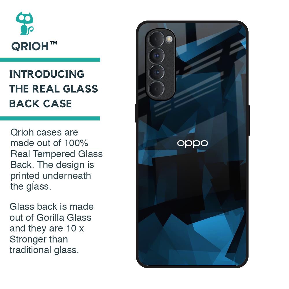 Polygonal Blue Box Glass Case For Oppo Reno4 Pro