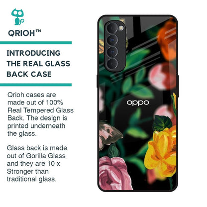 Flowers & Butterfly Glass Case for Oppo Reno4 Pro