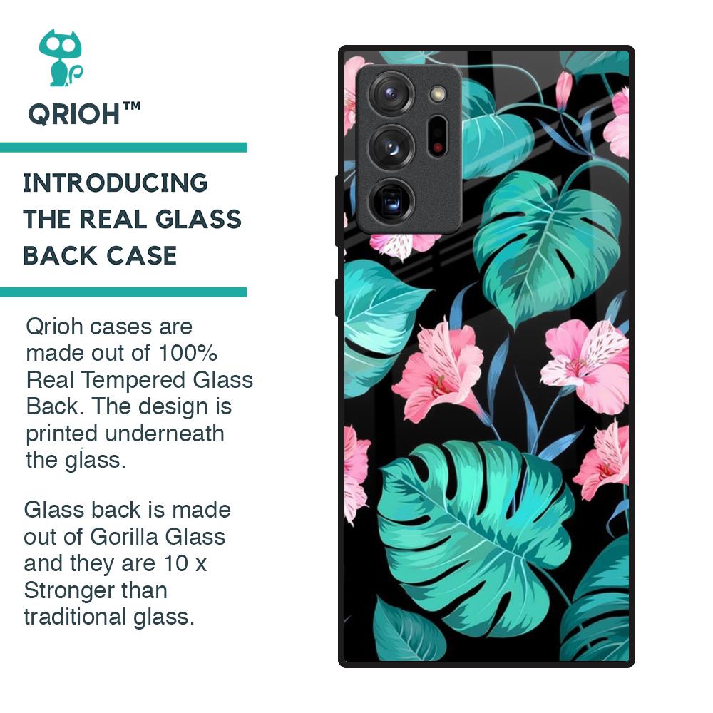 Tropical Leaves & Pink Flowers Glass Case for Samsung Galaxy Note 20 Ultra