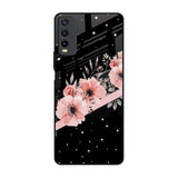 Floral Black Band Vivo Y20 Glass Back Cover Online