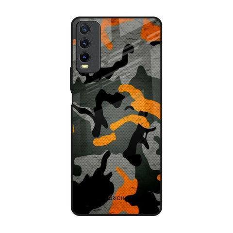 Camouflage Orange Vivo Y20 Glass Back Cover Online