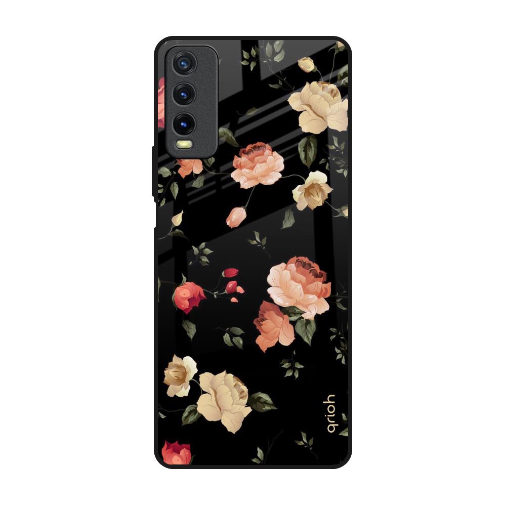 Black Spring Floral Vivo Y20 Glass Back Cover Online