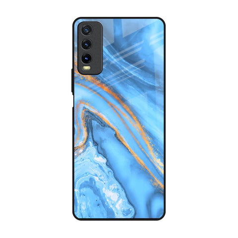 Vibrant Blue Marble Vivo Y20 Glass Back Cover Online