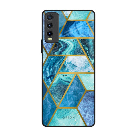 Turquoise Geometrical Marble Vivo Y20 Glass Back Cover Online