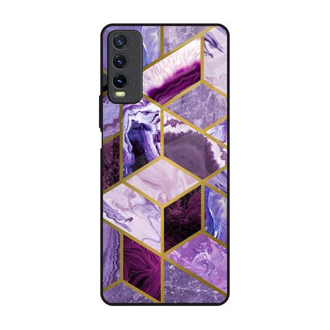 Purple Rhombus Marble Vivo Y20 Glass Back Cover Online