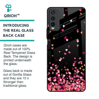 Heart Rain Fall Glass Case For Vivo Y20