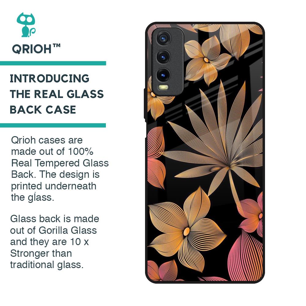 Lines Pattern Flowers Glass Case for Vivo Y20