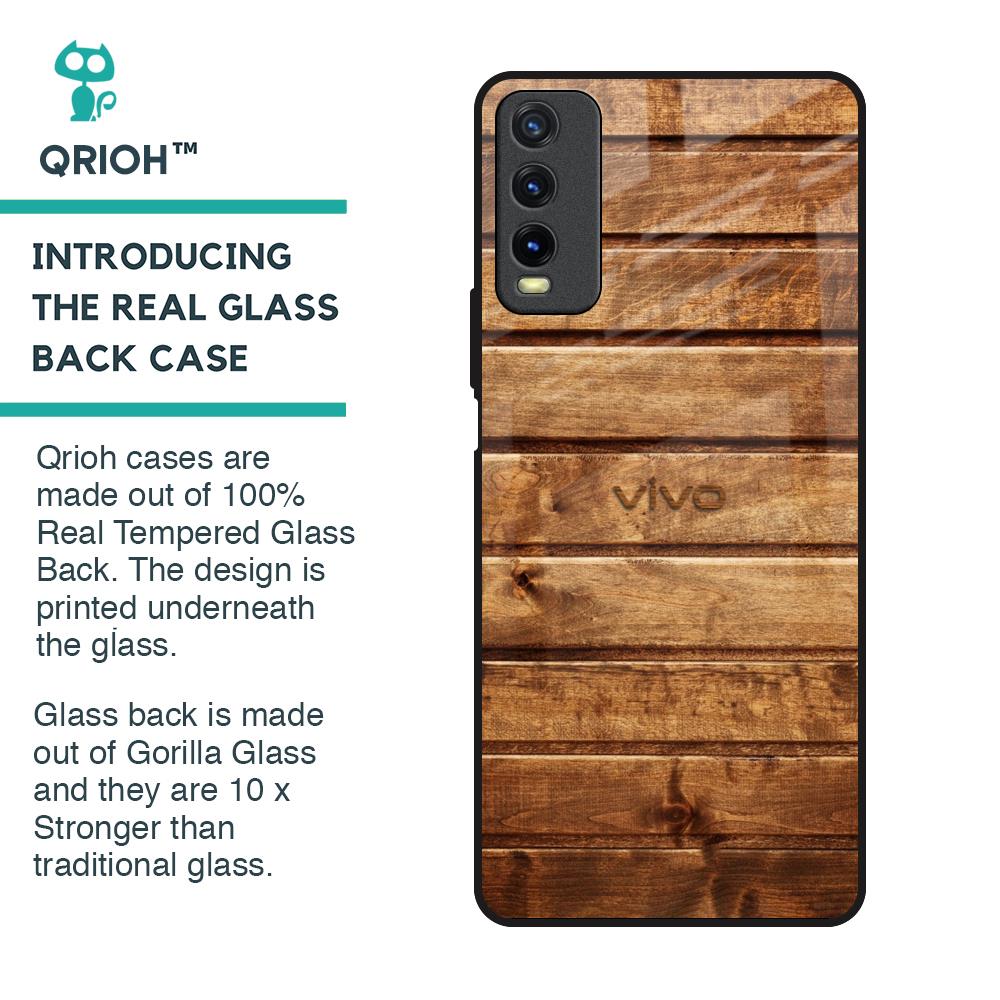 Wooden Planks Glass Case for Vivo Y20