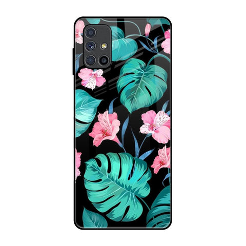 Tropical Leaves & Pink Flowers Samsung Galaxy M51 Glass Back Cover Online