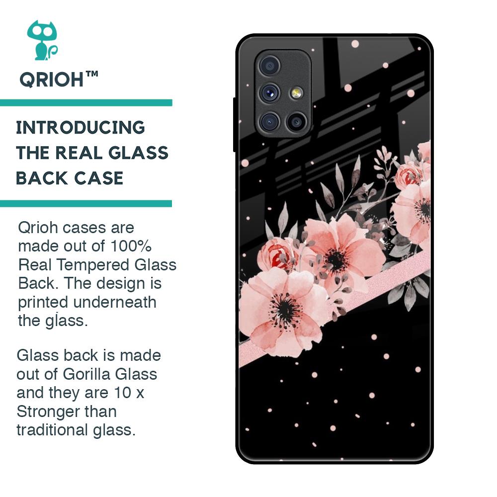 Floral Black Band Glass Case For Samsung Galaxy M51