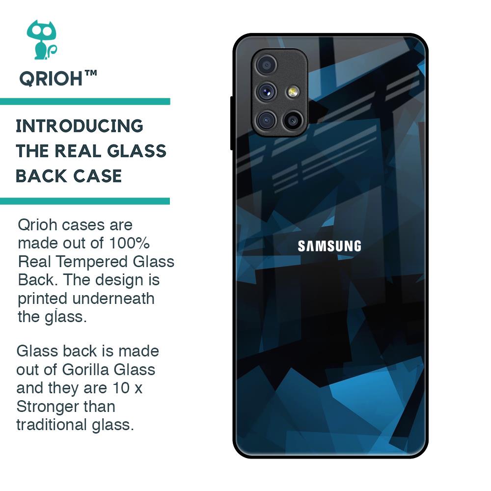 Polygonal Blue Box Glass Case For Samsung Galaxy M51