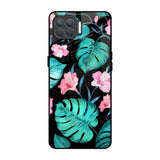 Tropical Leaves & Pink Flowers Oppo F17 Pro Glass Back Cover Online