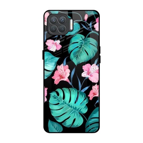 Tropical Leaves & Pink Flowers Oppo F17 Pro Glass Back Cover Online