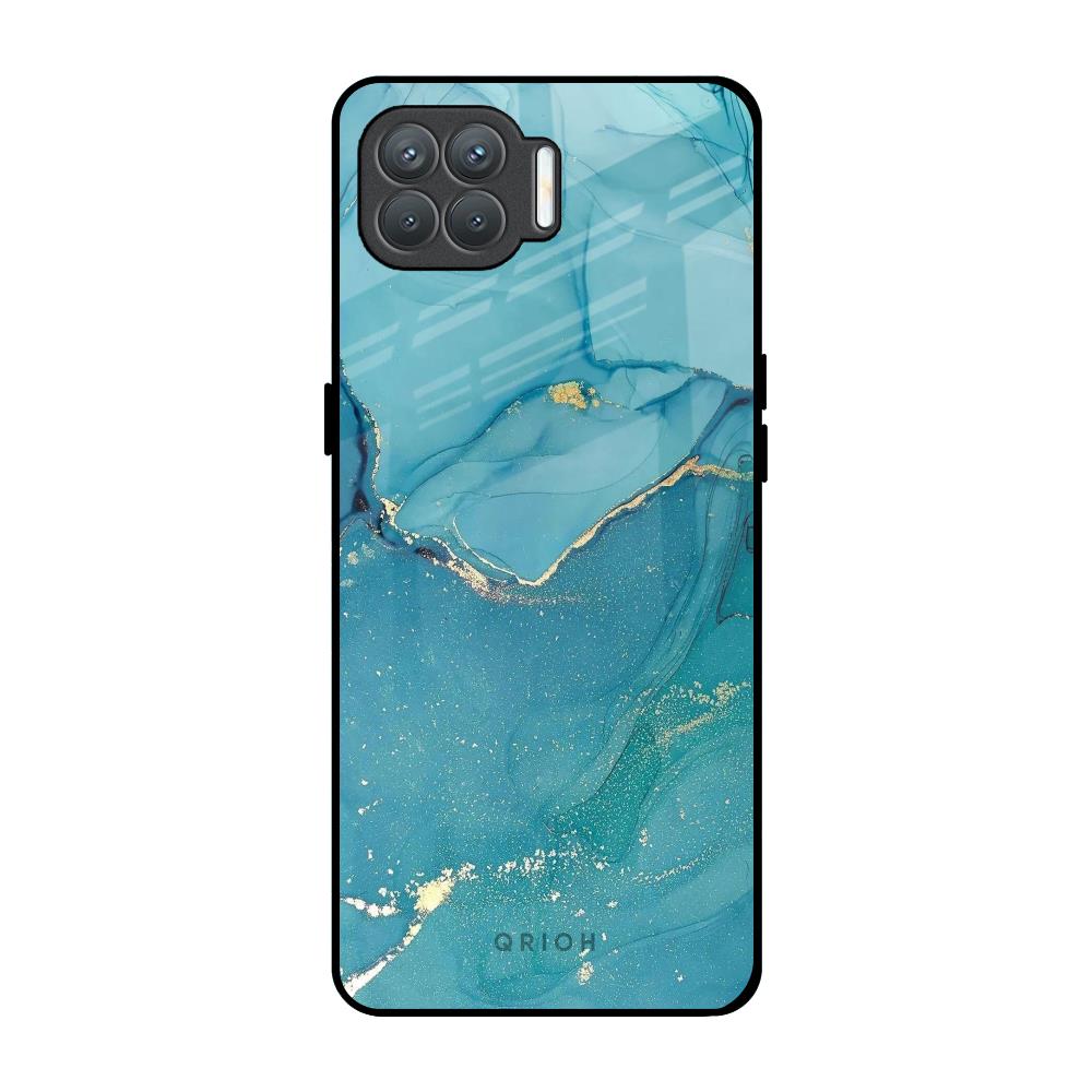 Blue Golden Glitter Oppo F17 Pro Glass Back Cover Online