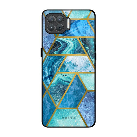 Turquoise Geometrical Marble Oppo F17 Pro Glass Back Cover Online