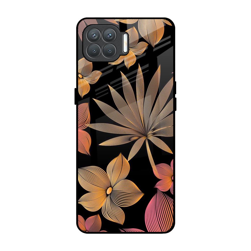 Lines Pattern Flowers Oppo F17 Pro Glass Back Cover Online