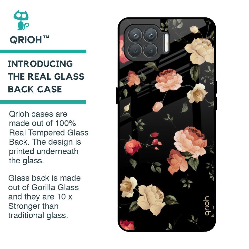 Black Spring Floral Glass Case for Oppo F17 Pro