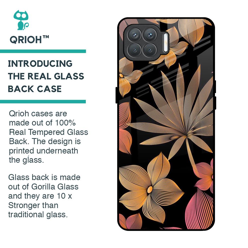 Lines Pattern Flowers Glass Case for Oppo F17 Pro