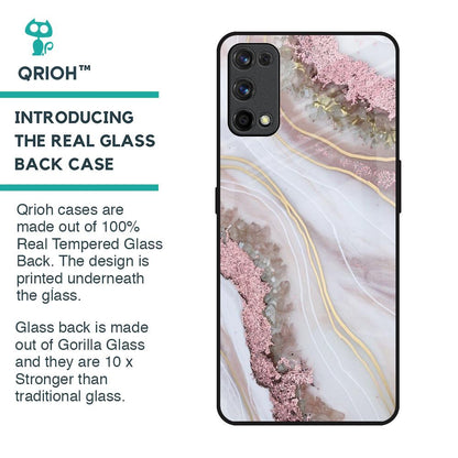 Pink & Gold Gllitter Marble Glass Case for Realme 7 Pro