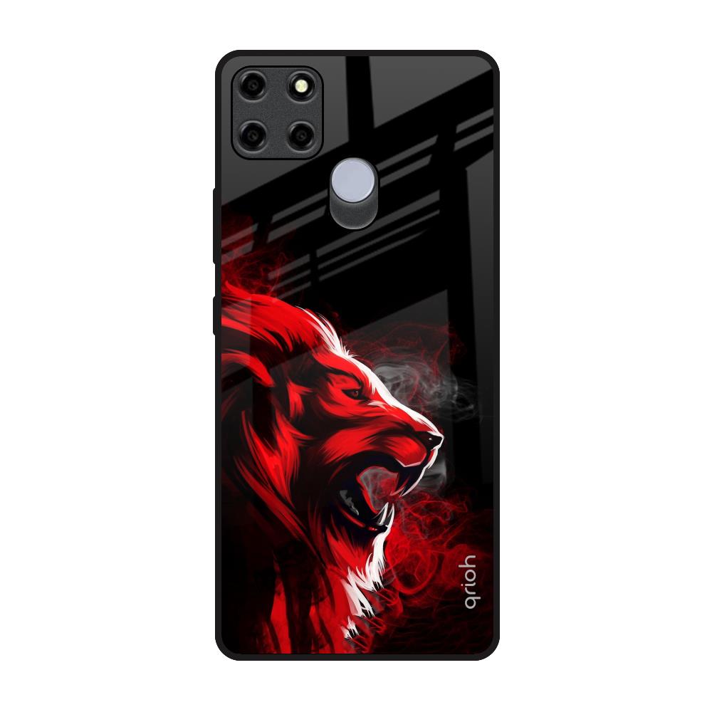 Red Angry Lion Realme C12 Glass Back Cover Online