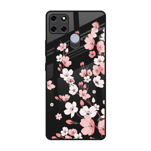 Black Cherry Blossom Realme C12 Glass Back Cover Online