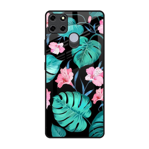 Tropical Leaves & Pink Flowers Realme C12 Glass Back Cover Online