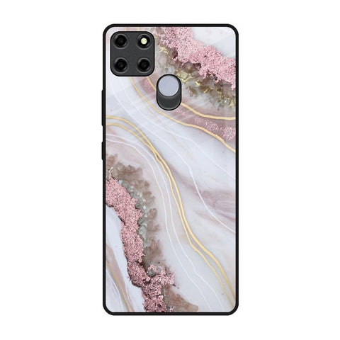 Pink & Gold Gllitter Marble Realme C12 Glass Back Cover Online