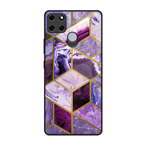 Purple Rhombus Marble Realme C12 Glass Back Cover Online