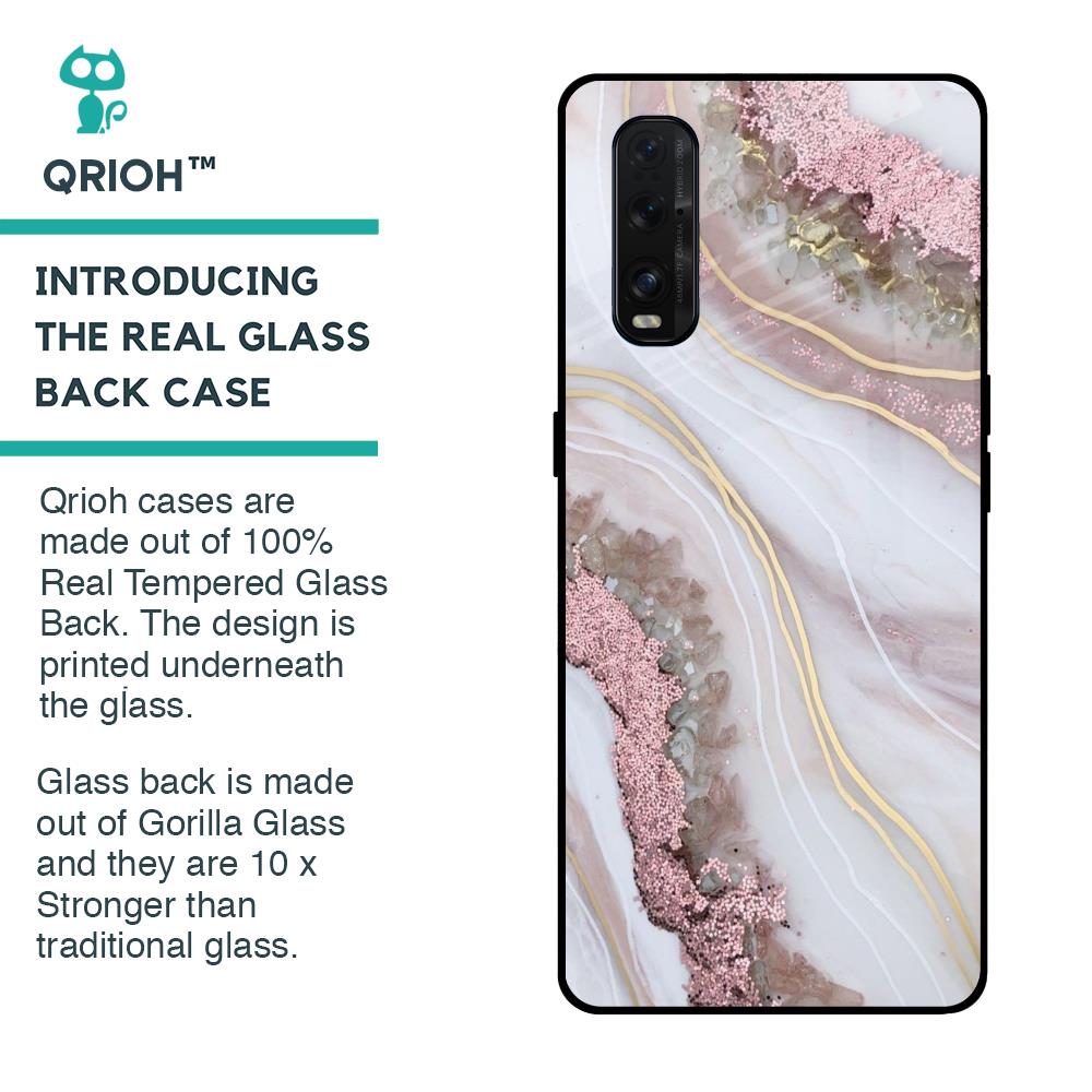 Pink & Gold Gllitter Marble Glass Case for Oppo Find X2