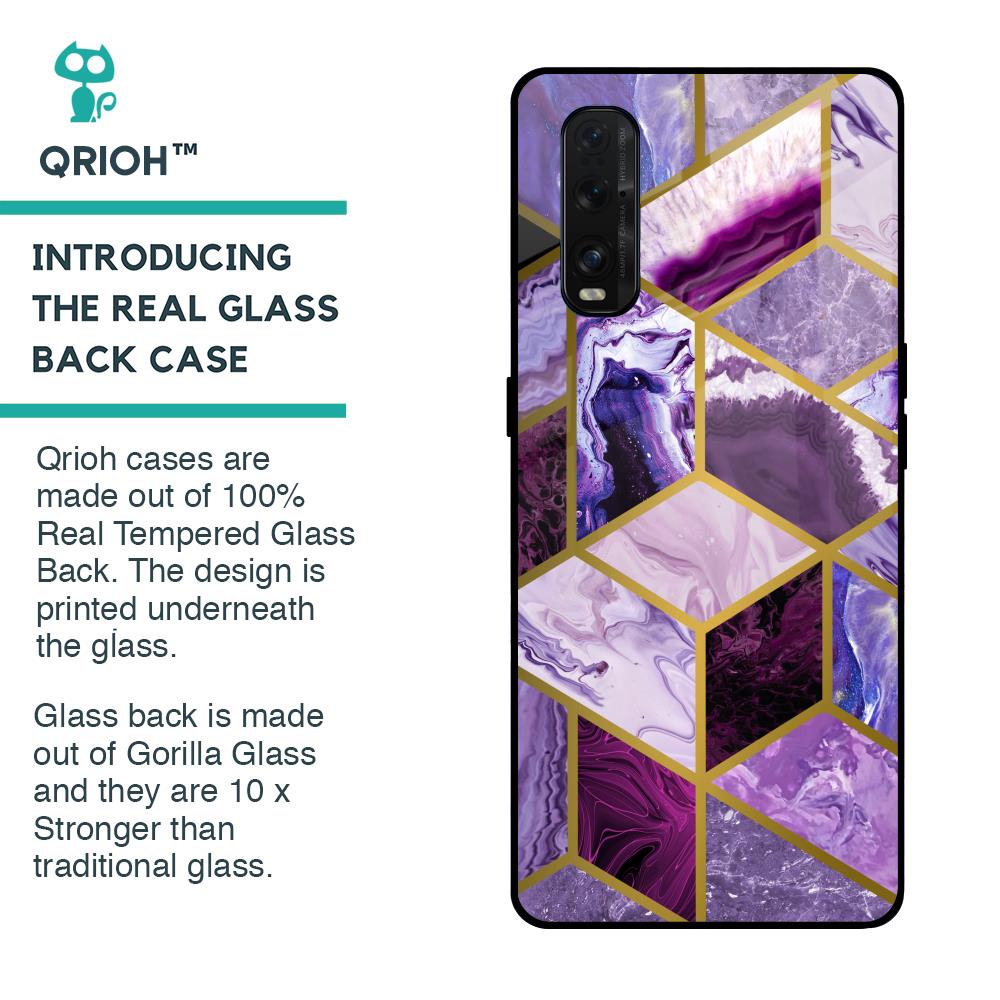 Purple Rhombus Marble Glass Case for Oppo Find X2