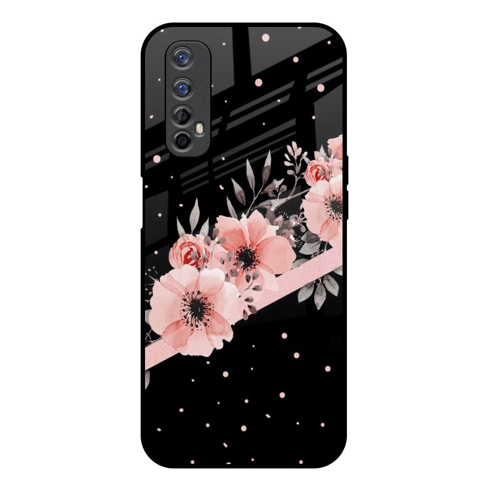 Floral Black Band Realme 7 Glass Back Cover Online