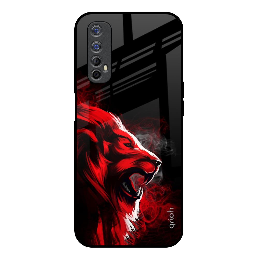 Red Angry Lion Realme 7 Glass Back Cover Online