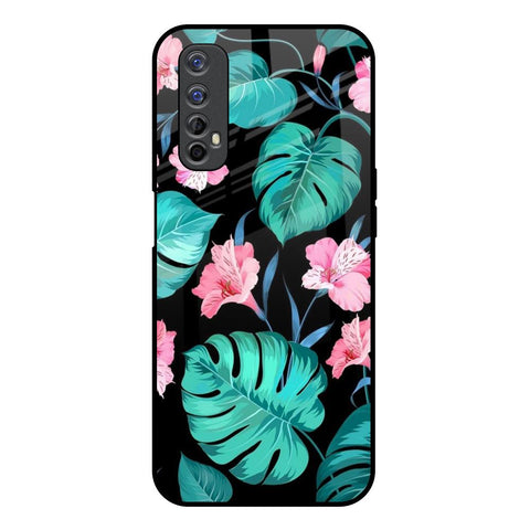 Tropical Leaves & Pink Flowers Realme 7 Glass Back Cover Online