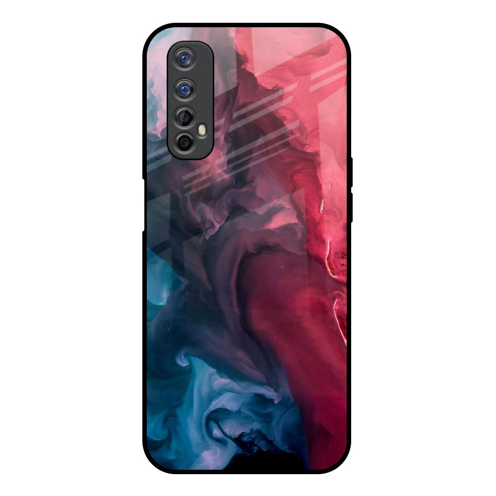Blue & Red Smoke Realme 7 Glass Back Cover Online